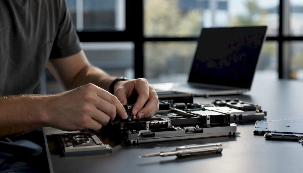 Hands setting up development workspace