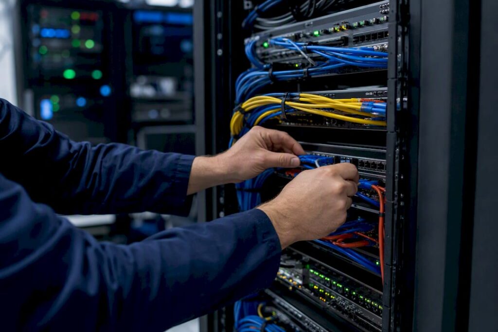 Hands performing hardware server maintenance