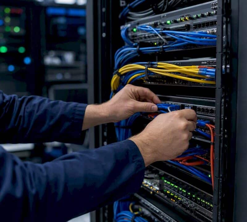 Hands performing hardware server maintenance