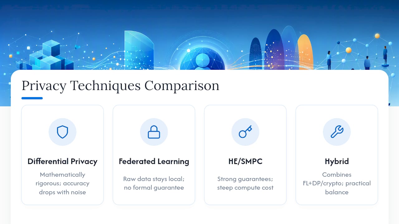 Comparison of privacy-preserving AI techniques